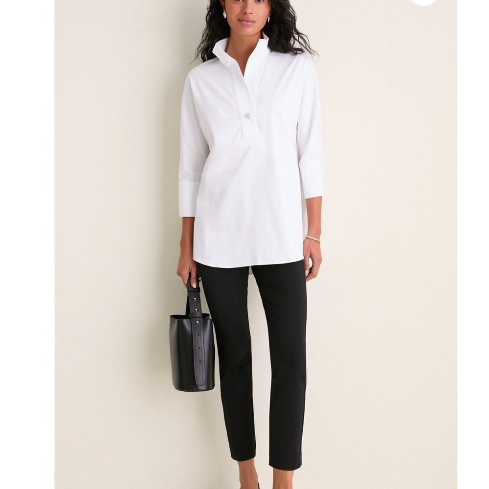 Tuckernuck Blanc Willow Blouse White Pearl Button Tunic Top Women S/M